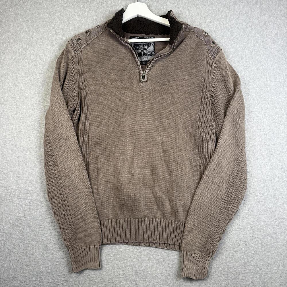 Buckle Black Label Men's Size Medium Cotton Taupe Rugged Pullover Zip Sweater